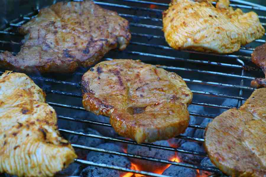 steaks on grill